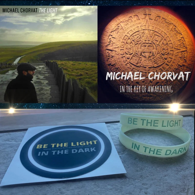 Michael Chorvat - The Light + In The Key of Awakening (Autographed CDs) + Sticker + Glow-in-the-Dark Bracelet Bundle